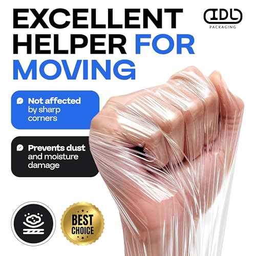 IDL Packaging - F-51-4 5" x 1000' 80 gauge Bundling Stretch Wrap Rolls with Extended Core Handle, Clear (Pack of 4)