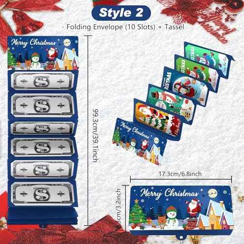 5Pcs Cash Surprise Envelope Xmas With 10 Slots,2026 ChristmasMoney Holders for Cash,Upgrade Surprise Card Holder Christmas Cashs Envelope with Money Clip,DIY Gift Card Holders Xmas Party Supplies