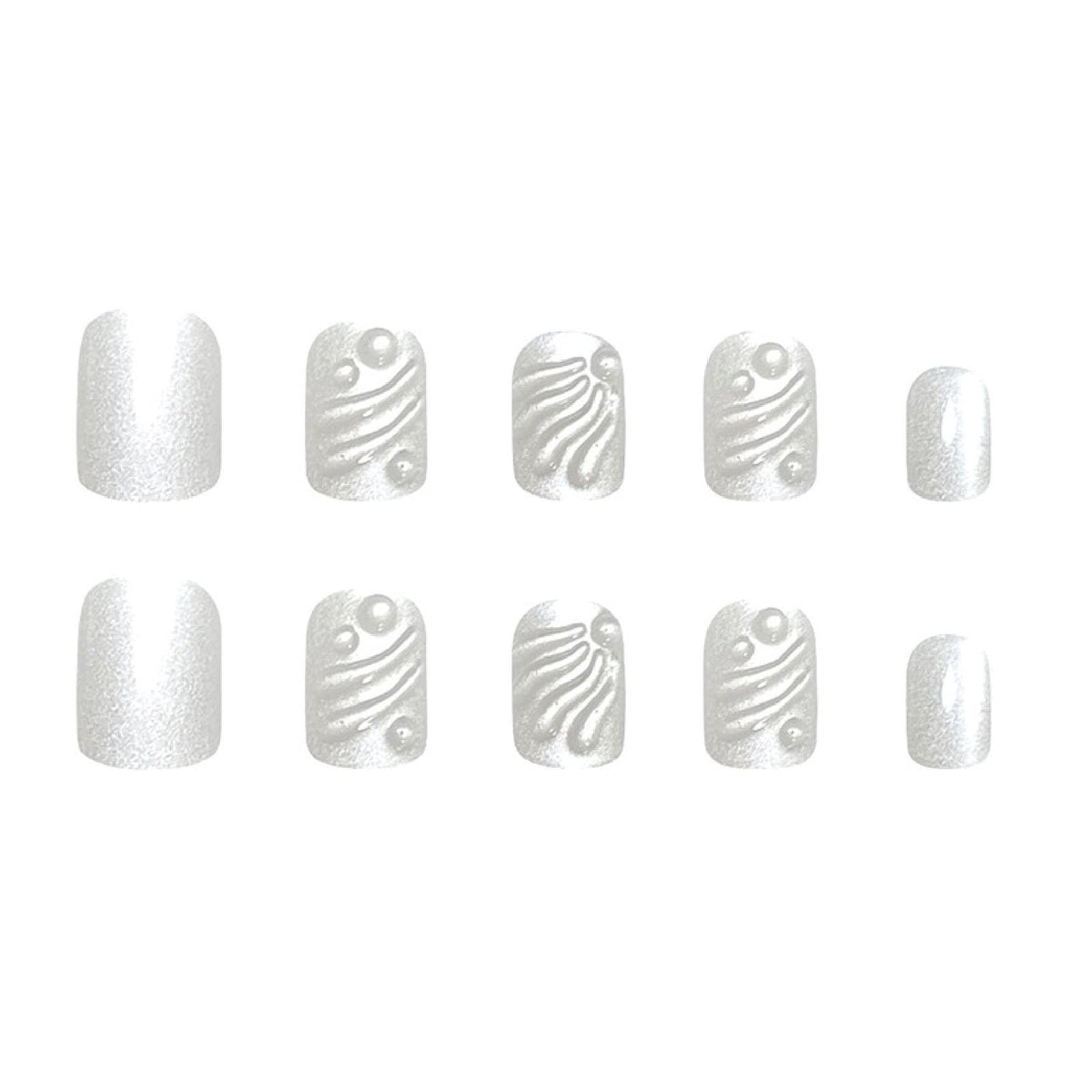 Cat Eye Press on Nails Short Square Fake Nails with 3D Ripple Designs Nails Press ons White Glue on Nails Simple Stick on Nails for Women 24Pcs