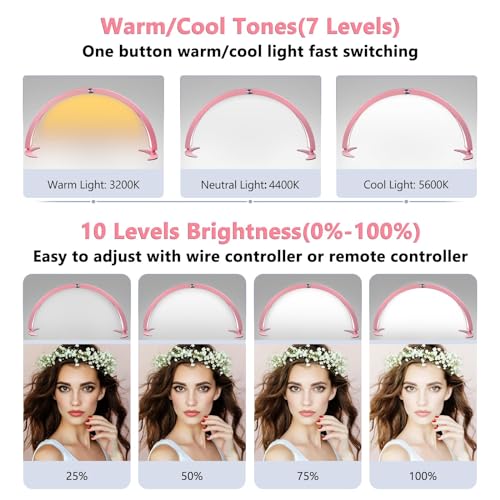 Half Moon Light for Nail Desk, 29in Foldable Half Moon Table Lamp Nail Desk Lamp with Wire Controller & Remote, Bright Arch Nail Light with 7 Cool/Warm Tones & 10 Brightness