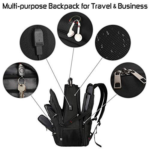 17 inch Laptop Backpack, Large Travel Backpack for Men Airline Approved with USB Charging Port and TSA Friendly, RFID Anti Theft Water Resistant Bookbag Fit for College High School Students Weekender