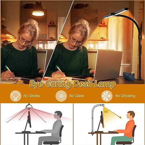 LED Desk Lamp for Office Dorm Home - Eye Caring Desk Light with Timer, Remote Control 24W Brightest Dual Screen Computer Monitor Gooseneck Dimmable Table lamp with Anti-Glare Cover Base