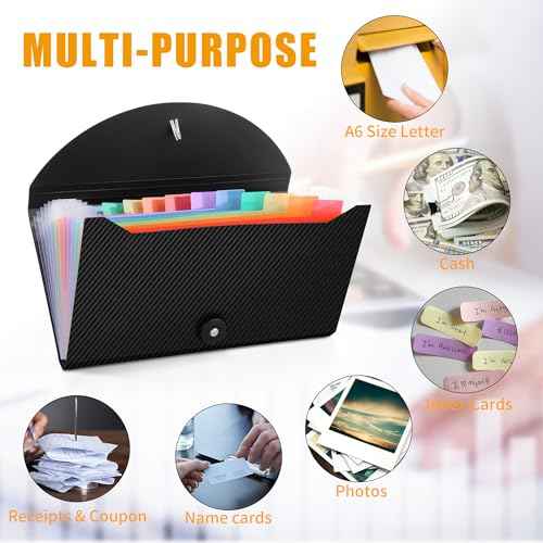 Nicecho Receipt Coupon Organizer, 13 Pockets Small Accordion File Organizer with Labels for Receipt Cards, Bill Business, Coupons Storage, 10.2X 5.1 Inches
