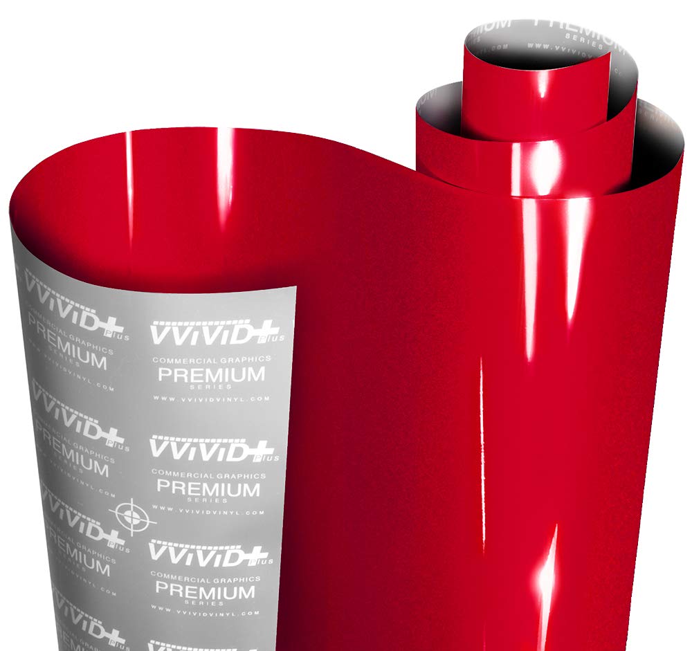VViViD+ Ultra Gloss Metallic Candy Red Vinyl Car Wrap Premium Paint Replacement Film Roll with Nano Air Release Technology (50ft x 5ft)