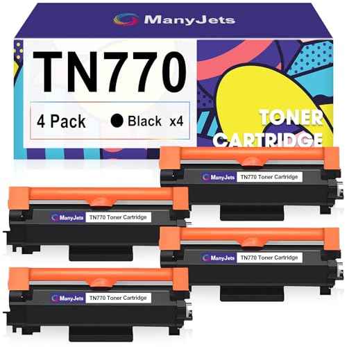 TN770 Toner Cartridge (4-Pack) Super High Yield Black Toner Replacement for Brother TN-770 TN770 for HL-L2370DW HL-L2370DWXL MFC-L2750DW MFC-L2750DWXL Printer 4,500 Page Yield