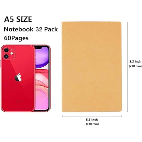 48 Pack Notebook Journals for Travelers, Students and Office, Writing Diary Subject Notebooks Planner with Thick Paper, 60 Pages, 30 Sheets, 8.3x5.5 inch, A5 Size, Travel Journal Set.(Lines)