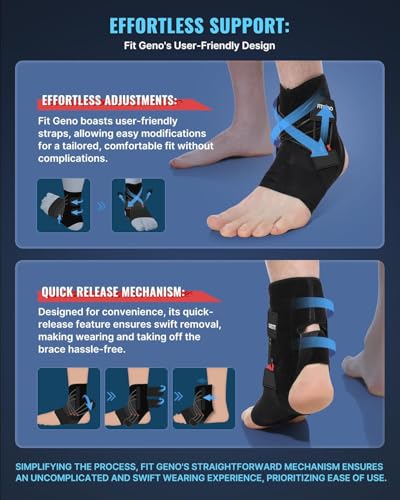 Fit Geno Ankle Brace for Sprained Ankles - Adjustable Breathable Support with Quick-Release Straps for Pain Relief and Swelling Reduction for Men and Women (Left M/L, Ankle size 9''-9.8'')