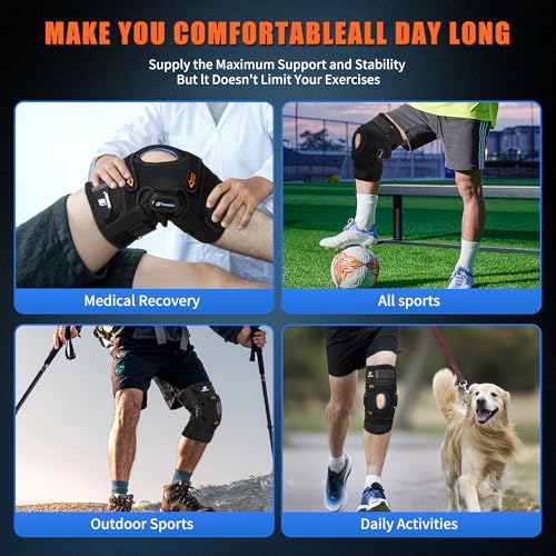 Plus Size Knee Braces for Knee Pain, Adjustable Hinged Knee Brace with Removable Side Stabilizers, Knee Brace for Men & Women with Strong Stability for Joint Pain, Arthritis, Meniscus Tear, ACL, PCL