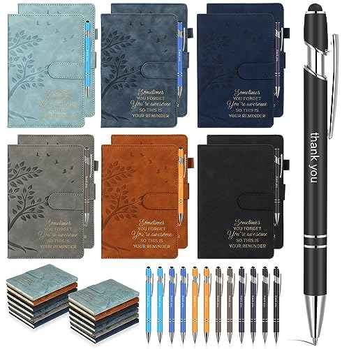 Seajan 24 Pcs Employee Appreciation Gifts Team Appreciation Gift Bulk 12 Inspirational A5 Leather Journals 12 Motivational Metal Ballpoint Pens Thank You Notebooks for Christmas Coworker Teacher Men
