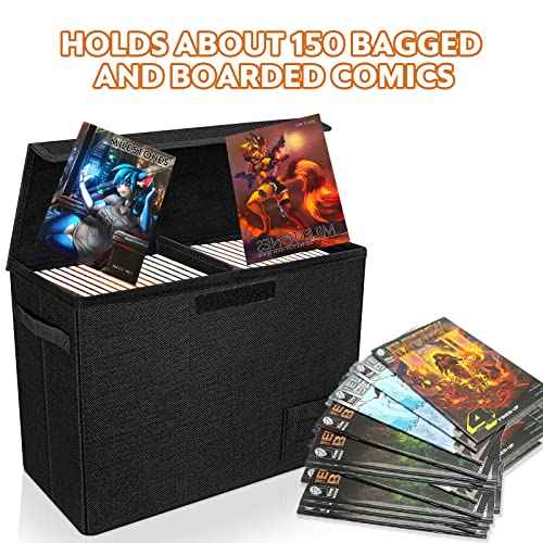 4-Pack Comic Book Storage, Collapsible Comic Book Case with Dividers and Carrying Handles, Comics Short Box Holds 150 Comics, 15.5" X 7.5" X 11.3" Heavy-Duty Stackable Case