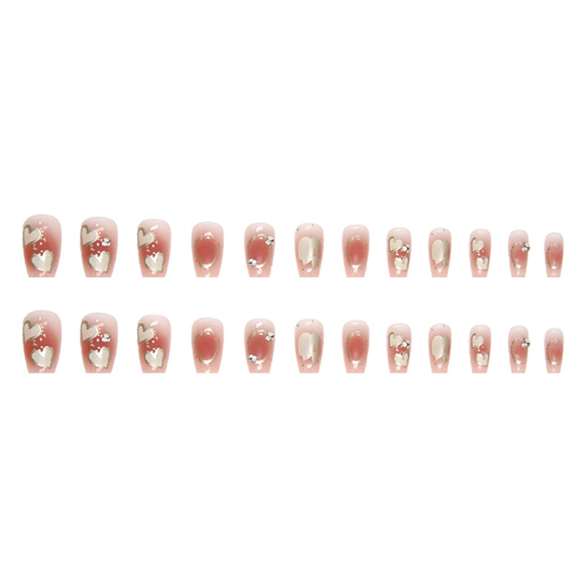 Hkanlre 3D Press on Nails Medium Fake Coffin Nails Tips Full Cover Luxury False Nails for Women and Girls 24PCS