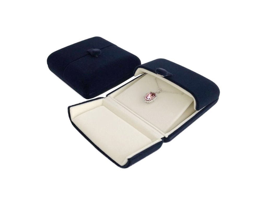 Svea Display Premium Double Function Navy Luxurious Blue Velvet Pendant Earrings Necklace Gift Box Double Layer Fine Material Modern Elegant (Jewelry is not included)