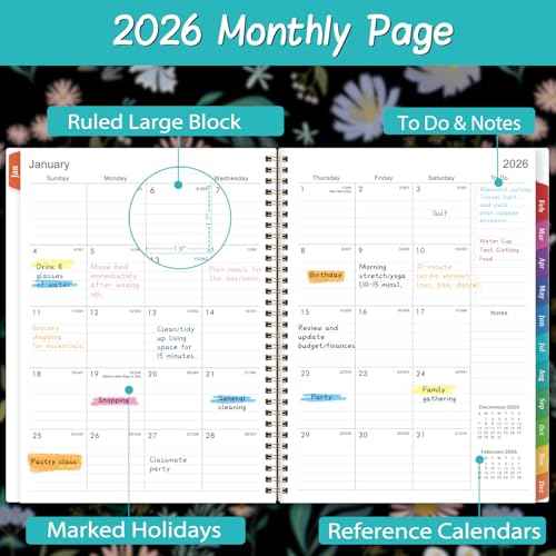2026 Planner - Planner 2026 Weekly and Monthly, Jan.2026 - Dec.2026, 9" x 11", Weekly Monthly Planner 2026 with Colorful Tabs, Twin-wire Binding, Back Pocket - Black