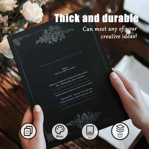 30 Sheets Black Cardstock, Card Stock 8.5 x 11, 92lb/250gsm Black Paper, Heavy Cardstock Paper for Invitations, Scrapbooking, Art, Crafts, DIY Projects and Drawing (30)