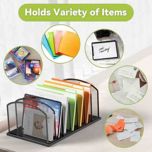 Desk File Organizer 7 Sections Upright Mesh File Sorter Organizer for Desk, Office Organization File Holder for Home, Office & Classroom (Black, 2Pack)