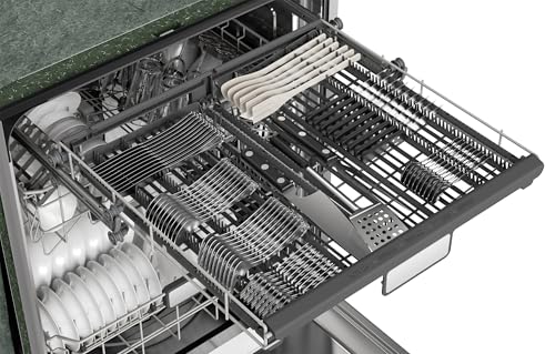 SHARP SDW6767HS Smart Dishwasher Works with Alexa. Includes LED Interior lights, Stainless Steel interior, Heated Dry with Fan Assist, Wash Zone cleans half load on either rack, Adjustable Third Rack