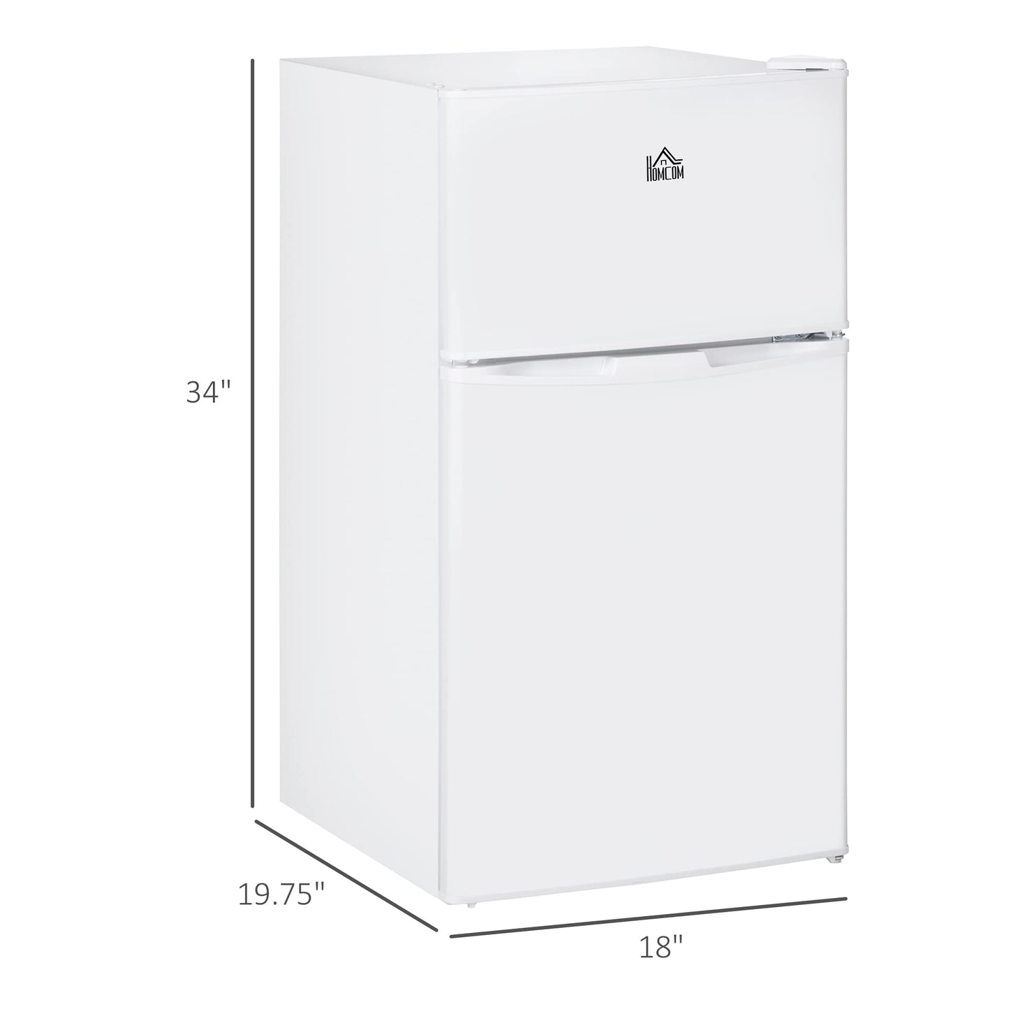 HOMCOM 3.2 Cu.Ft Mini Fridge with Freezer, Double Door Compact Refrigerator with Adjustable Thermostat, Shelf and Reversible Door for Bedroom, Dorm, Home Office, Energy Efficient, White