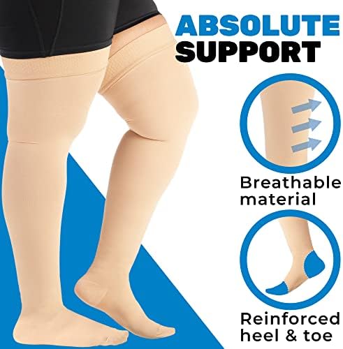 ABSOLUTE SUPPORT Plus Size Thigh High Compression Stockings for Men & Women 20-30mmHg - Unisex Opaque Over Knee Socks with Wide Calf for Postpartum, Achilles Tendon, Embolism, DVT - Beige, 3X-Large