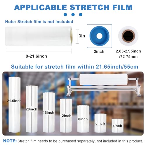 Manual Stretch Film Dispenser Wrapping Machine, 21.6 Inch Stainless Steel Table Stretch Film Packing Machine w/ 4pcs Film Slide Cutter