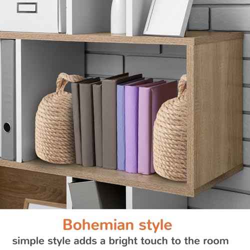 1 Pcs 2 Pcs Decorative Door Stoppers Natural 5.4lb Heavy Door Stop with Handle Weighted Doorstop Indoor Farmhouse Jammer Blocker Keeps Open Bookend Christmas Gifts (Wicker Jute)