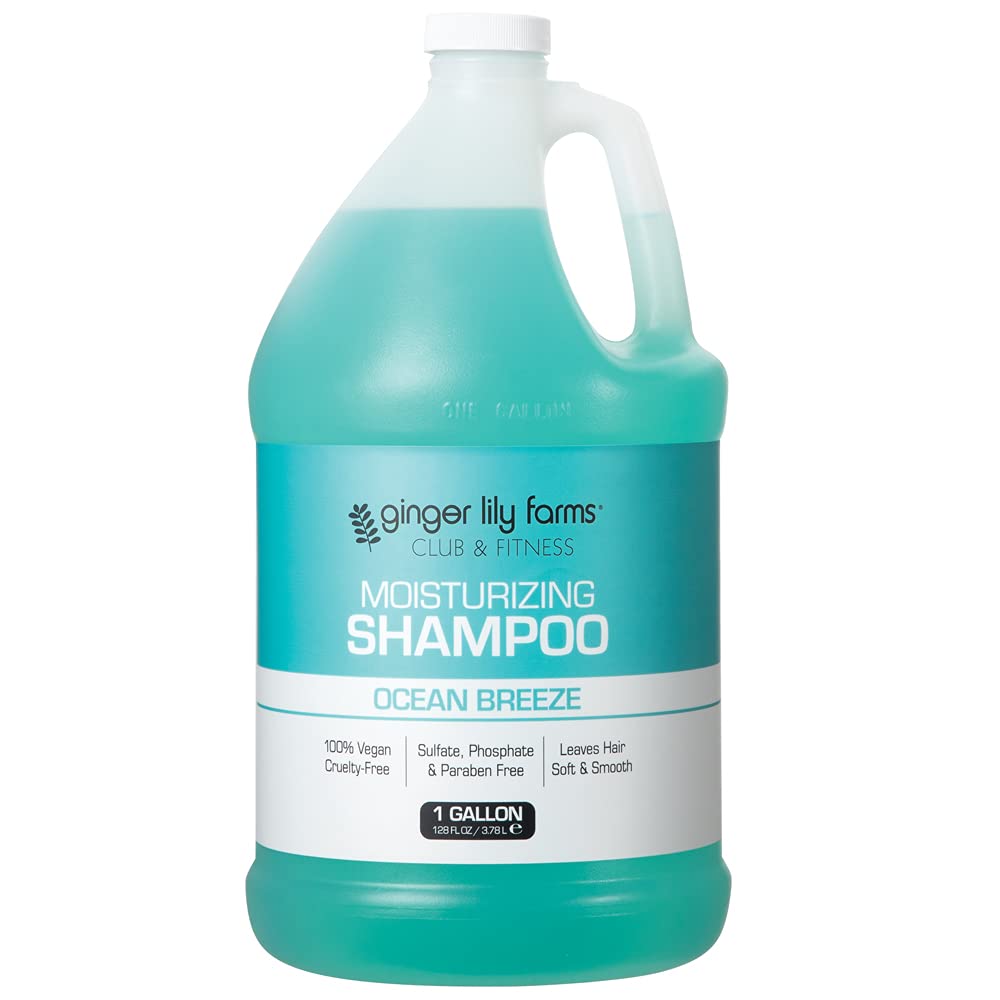 Ginger Lily Farms Club & Fitness Moisturizing Shampoo for All Hair Types, 100% Vegan & Cruelty-Free, Ocean Breeze Scent, 1 Gallon (128 fl oz) Refill