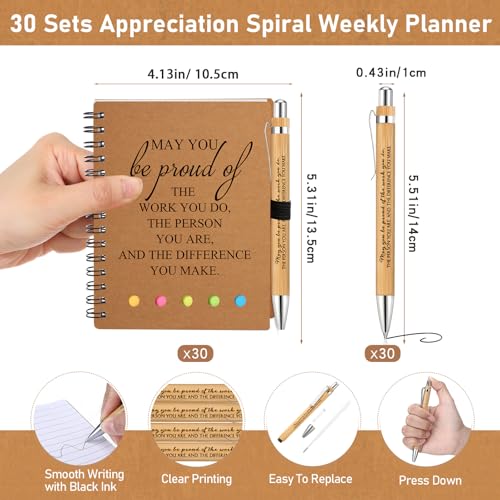 30 Sets Inspirational Notebook Bulk Christmas Employee Appreciation Gifts Spiral Weekly Planner Notebook with Sticky Note bamboo Pens for Holiday Coworker Nurse Staff (May You Be Proud)