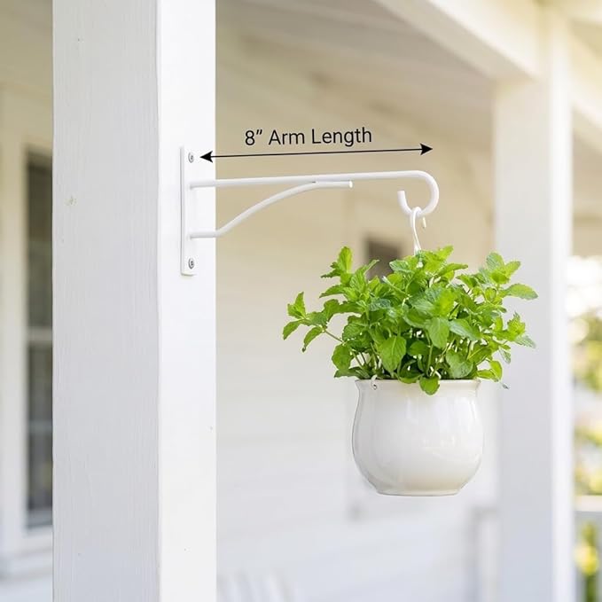 Eyrosa 8" Plant Hangers 6 Pack, Hanging Plant Bracket for Wall Fence Porch Outdoor Indoor, Metal Plant Hooks for Basket, Flower, Planter, Feeder, Lantern, Wind Chime, White
