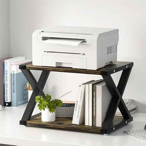 Desktop Printer Stand,2-Tier Desk Space Organizer for Home Office,Storing Heavy Duty Fax Machine, Scanner,Rustic Brown