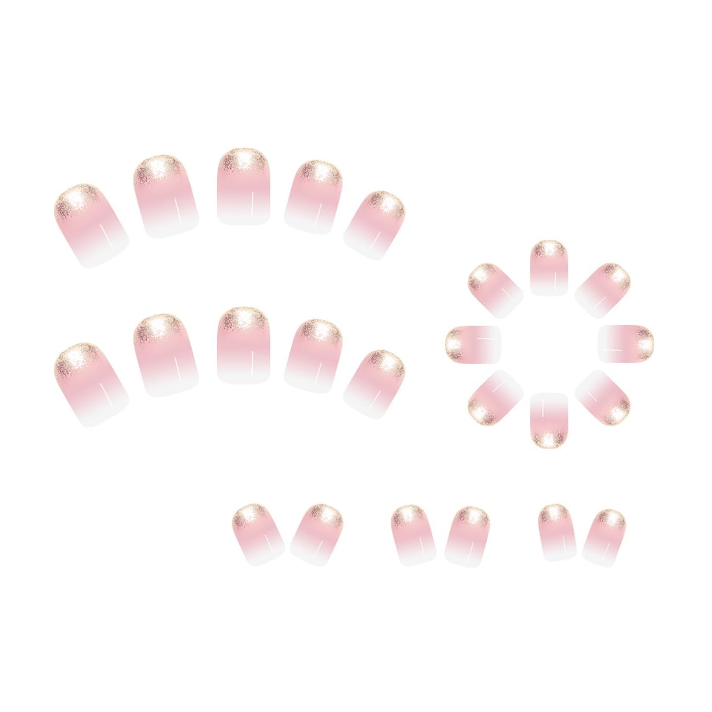 IMSOHOT Press on Nails Short Square Fake Nails Glossy White Nude Gradient Acrylic False Nails Full Cover Stick on Fingernails Glitter Gel Glue on Nails for Women Girls