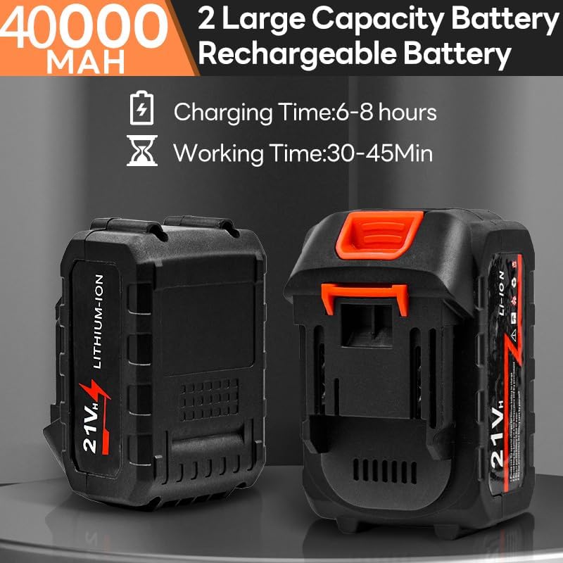 Portable Cordless Pressure Washer, 40000 mAh Battery Powered Pressure Washer with 2 Rechargeable 4.0AH Batteries and 6-in-1 Nozzle for Car Floor Wall Fence Cleaning Garden Watering