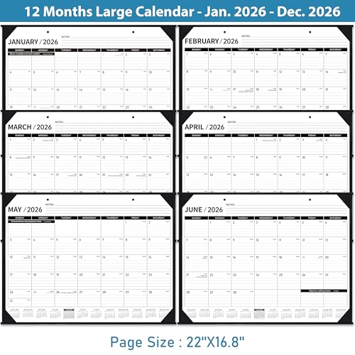 2026 Desk Calendar - JAN. 2026 ? DEC. 2026, 22" x 17", Large Desk Calendar 2026, 12 Monthly Desk/Wall Calendar 2-in-1, Corner Protector, Desk Pad, Large Ruled Blocks