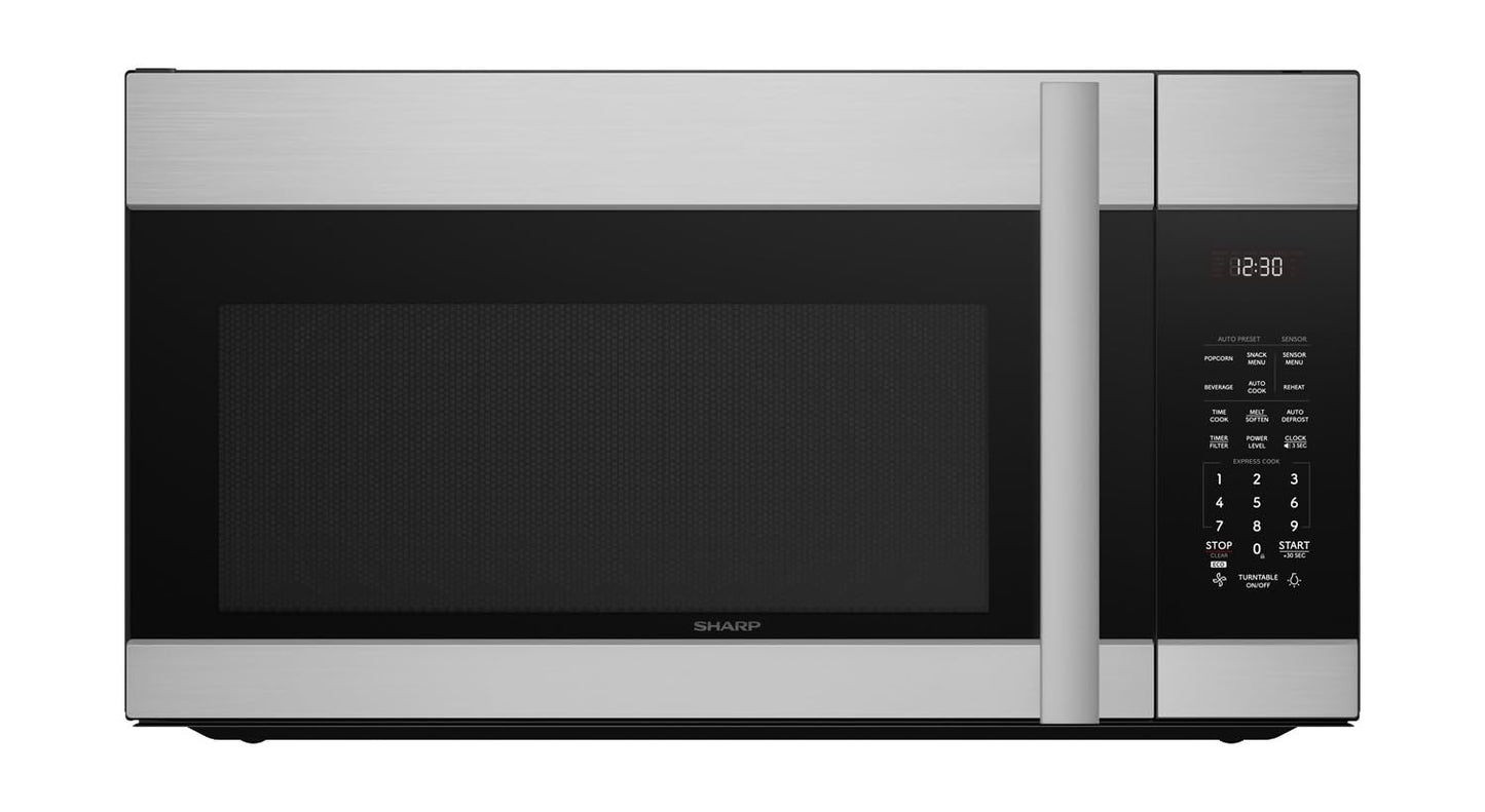 SHARP SMO1754JS Over the Range Microwave Oven with 13.6" Carousel Turntable, 30-inch, 1.7 Cubic Feet, 1,000 Watt, 300CFM Fan, Sensor Cooking, Edge to Edge Black Glass with Stainless