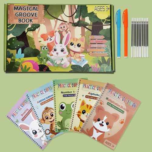 Reusable Grooved Handwriting Workbooks,Magic Copybook,Magic Writing Practice copy books, to help children improve their handwriting ink Practice Age 3-8 ?Calligraphy for kids(Animal edition)