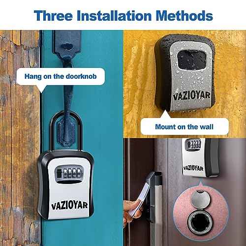 Key Lock Box for Outside, Portable Waterproof Wall Mounted Resettable 4-Digit Combination Key Storage Lockbox, 5 Keys Capacity Key (With Shackles)