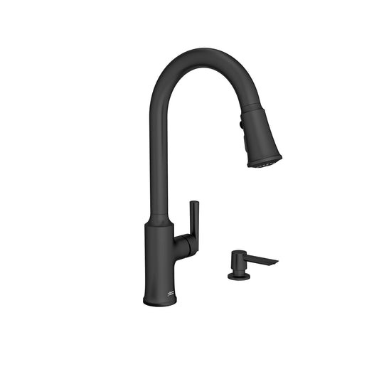 American Standard 7421300.243 Raviv Pull-Down Kitchen Faucet with Sprayer and Soap Dispenser Matte Black