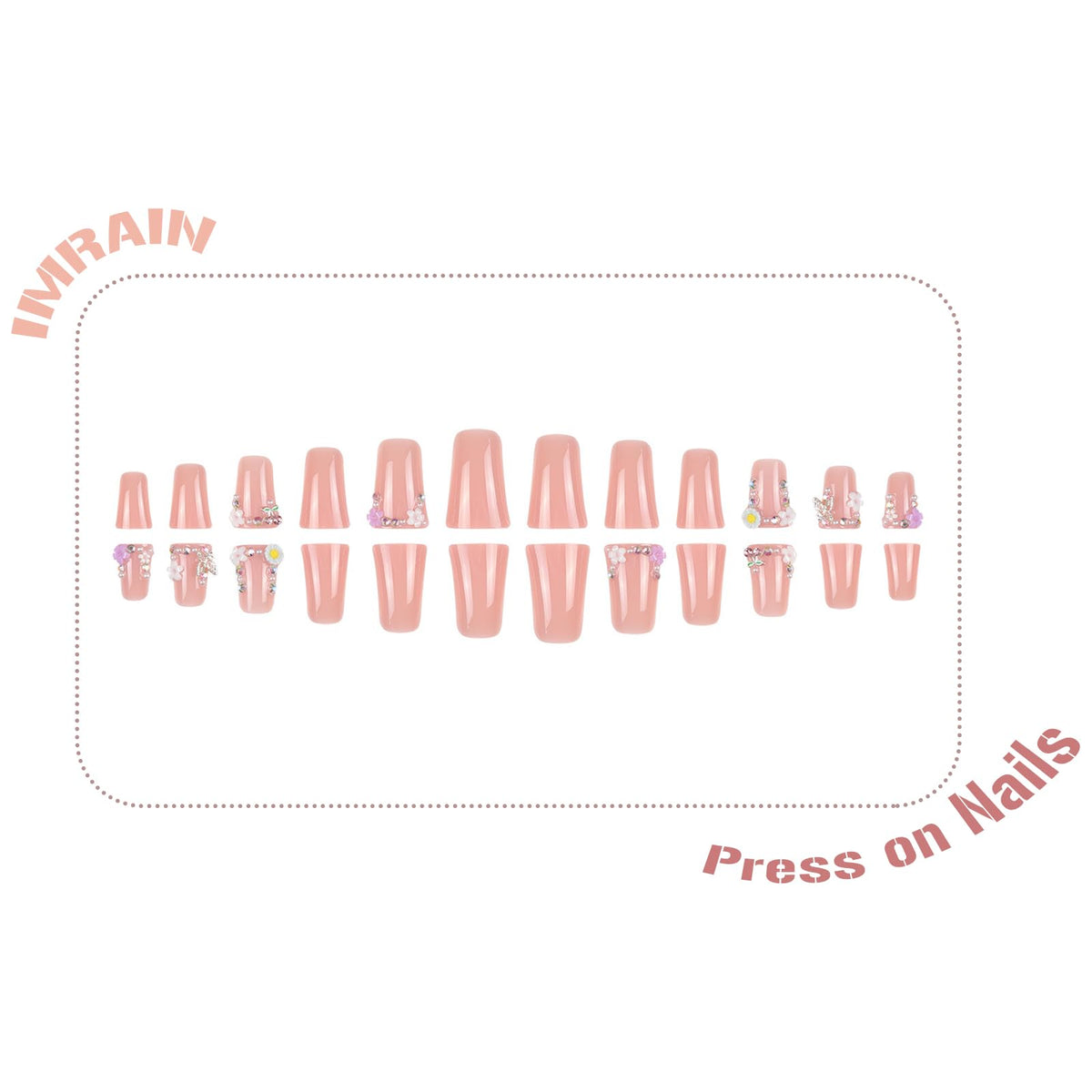 IMRAIN Duck Ombre Press on Nails - Gel Medium Fake Nails with Nail Glue, Rhinestone Flower French Nail Tips, Reusable Full Cover False Nails, Luxury Nude Acrylic Duck Feet Flared Glue on Nails