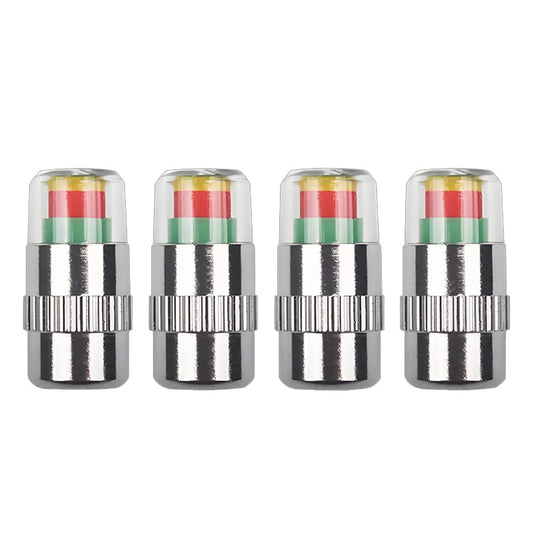 Car Tire Pressure Monitor Valve Stem Caps, 2025 New 3 Color Tire Pressure Sensor Indicator, Universal Valve Stem Covers with Pressure Sensor for Cars, Trucks, SUVs (Sliver, 4Pcs)