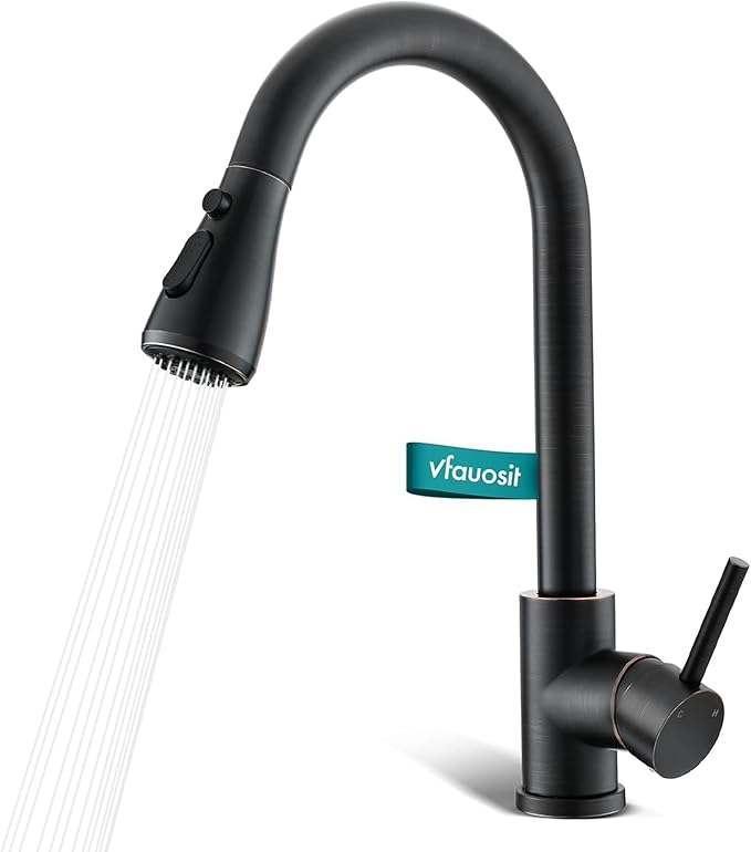 VFAUOSIT Oil-Rubbed Bronze Kitchen Faucet with Pull Down Sprayer â High Arc Single Handle Classic Design, Stainless Steel Single Hole for Farmhouse Camper Laundry RV Bar Sink
