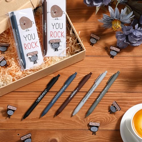 50 Sets Motivational You Rock Employee Appreciation Gifts Bulk Ballpoint Pens and inspirational Cards and Brooch Pin Organza Bags Inspirational Thank Gift for Team Coworker Staff (You Rock)