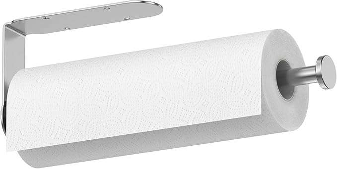 Mbillion Under Cabinet Paper Towel Holder for Kitchen, RV & Camper - Waterproof, Anti-Rust Wall Mount with No Drill Installation, 5.71â Compact Design (Brushed Silver)