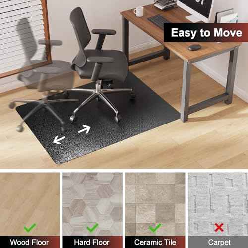 Office Chair Mat for Hardwood Floor, 60"x75" Large Black PVC Computer Desk Chair Mat with Unique Pattern for Gaming, Anti-Slip Floor Protector for Home Office, Rolling Chair