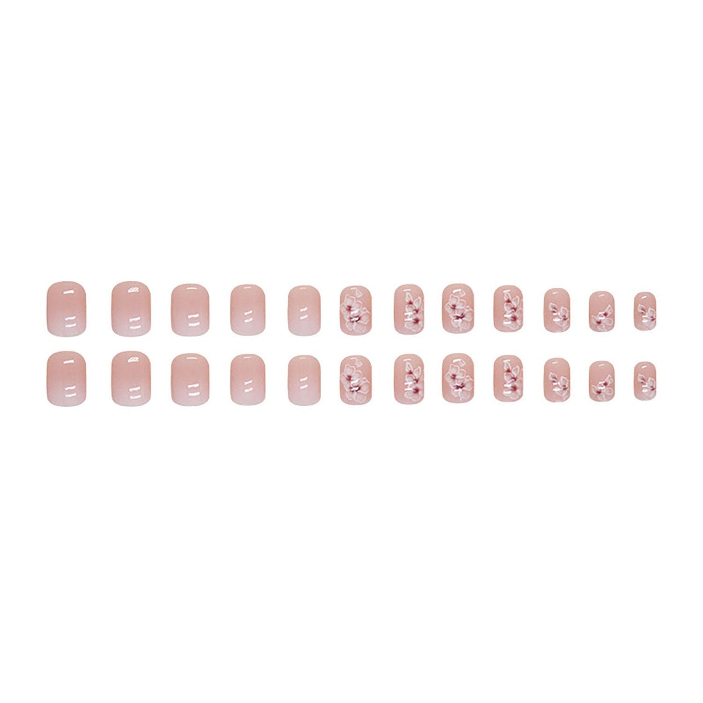 Short Square Press on Nails MABKJLF French Fake Nails Gradient Full Cover White Flower False Nails with Designs Glossy Glue on Nails Acrylic Nails Artificial Nails for Women Girls 24 Pcs