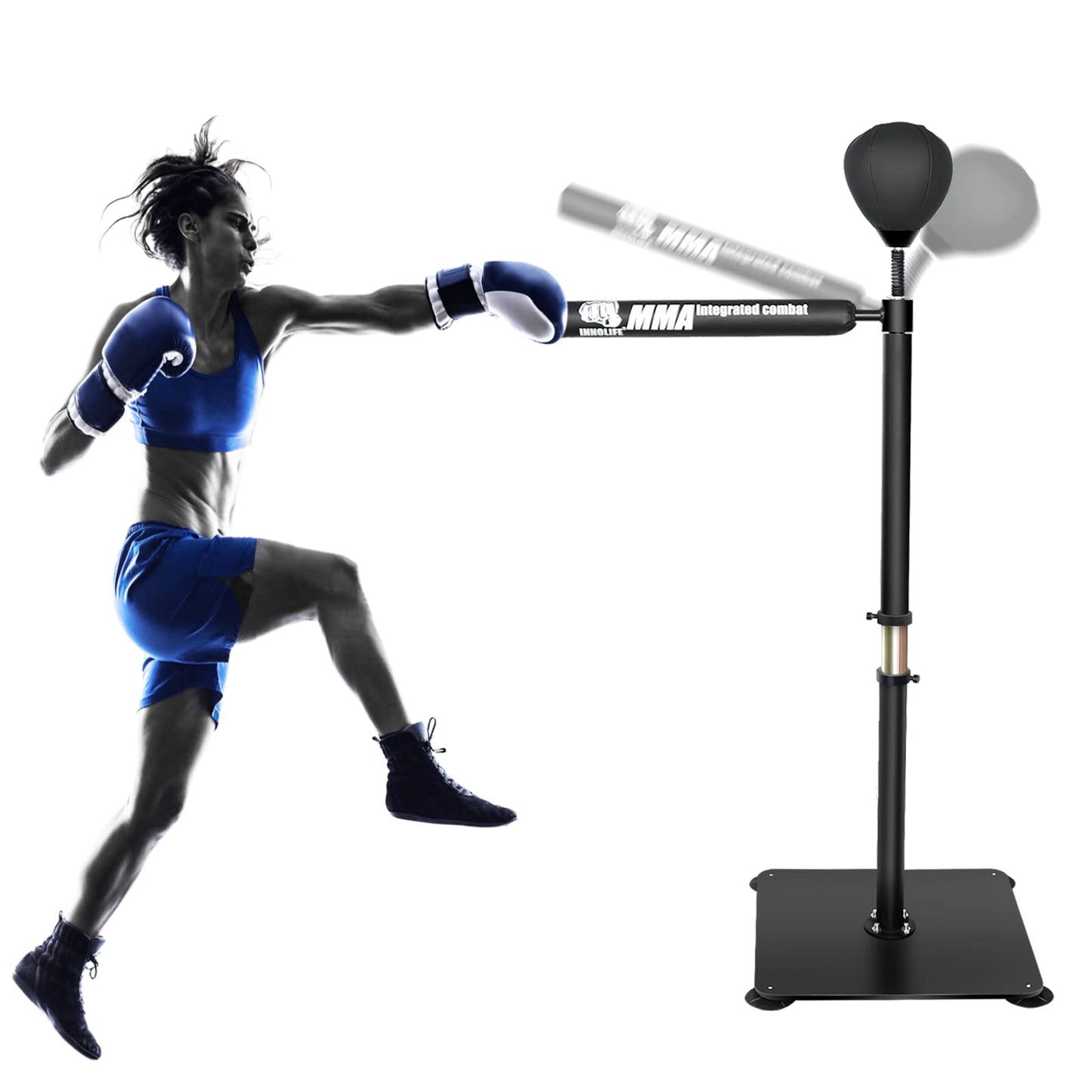 INNOLIFE Boxing Speed Trainer,Boxing Spinning Bar with Speed Bag Free Standing Adjustable Height from 4.8 ft-6 ft