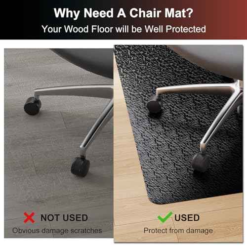 Office Chair Mat for Hardwood Floor, 60"x75" Large Black PVC Computer Desk Chair Mat with Unique Pattern for Gaming, Anti-Slip Floor Protector for Home Office, Rolling Chair