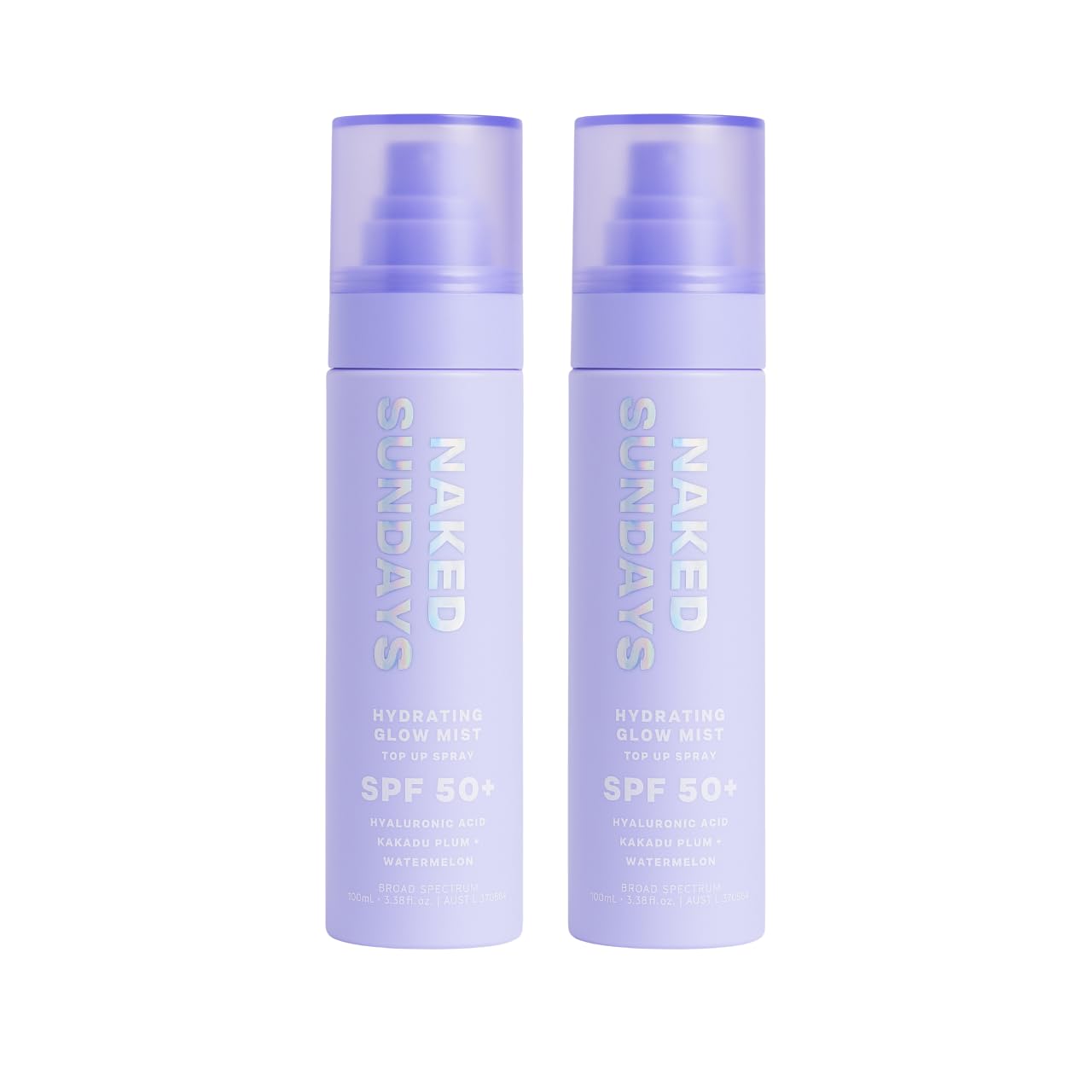 Naked Sundays SPF 50 Hydrating Glow Face Mist - Daily Sunscreen Spray & Makeup Setting Spray with Hyaluronic Acid, Lightweight, Non-Greasy & Hydrating, 2-Pack 75ml
