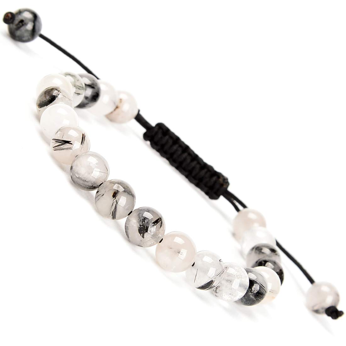 MASSIVE BEADS Adjustable Braided Macrame Bracelet Tourmaline Quartz 8mm (Tourmaline Quartz, 8mm)