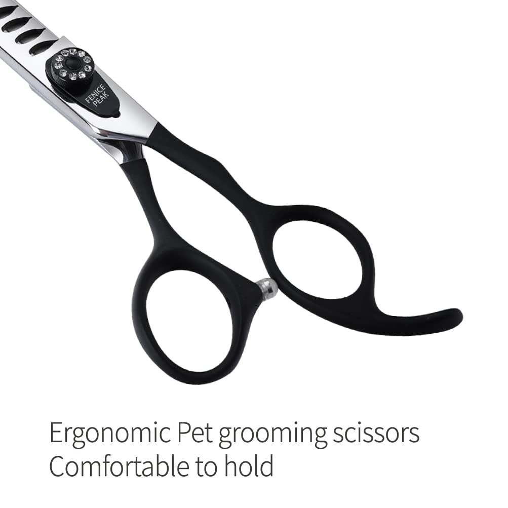 Fenice Peak 7.5'' Professional Dog Grooming Scissors Set with Black Non-Slip Handle 440C Stainless Steel Straight Thinning Curved Chunker Shears 4pcs Set for Pet Grooming Services