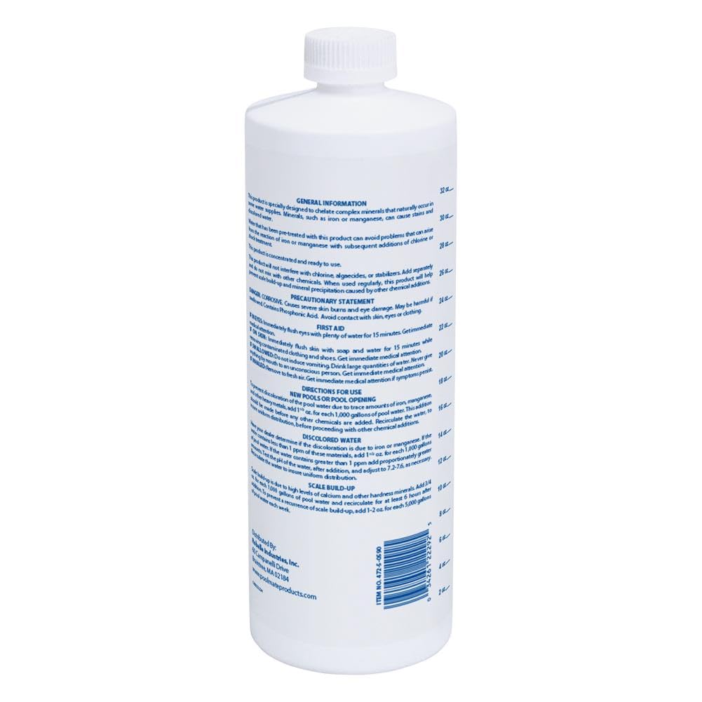 Pool Mate 1-Quart Premium Metal Out Stain and Mineral Inhibitor, Pool Metal Remover, Stain Remover, Made in USA