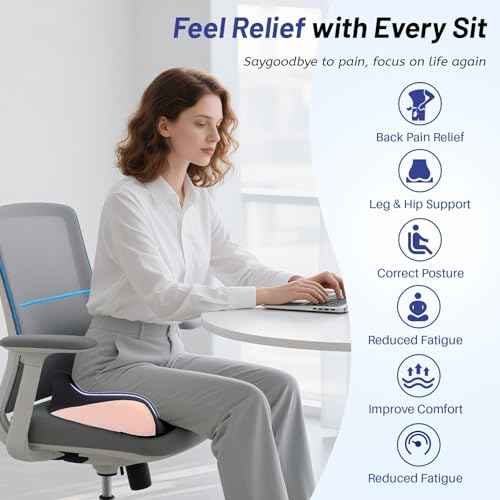 Ergonomic Seat Cushion for Office Chair, Extra Large Car Seat Cushion, Memory Foam Chair Cushion for Tailbone Pain Relief & Pressure Relief Sciatica and Back Support for Long Sitting (Pink)