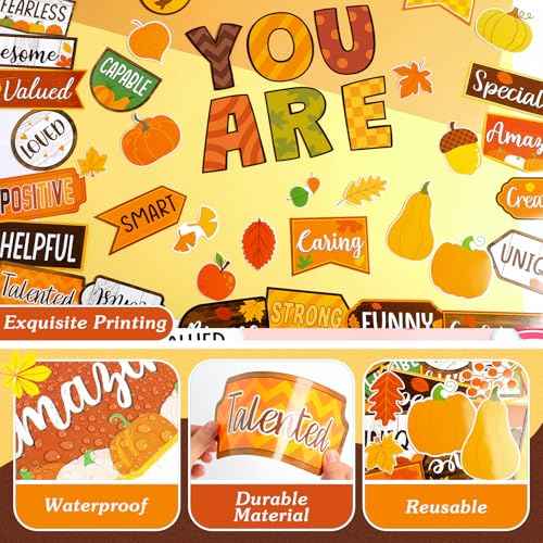 45 Pcs Fall Thanksgiving Affirmation Station Bulletin Board Set Autumn Motivational Posters Classroom Mirror Growth Mindset Decor Positive Accents Cutouts for School Office Home Teacher Wall